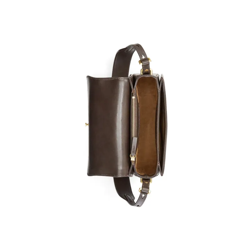 Polo Ralph Lauren Nubuck Cow Leather Patchwork Trim Saddle Bag Crossbody Shoulder Bag Women's Brown-3