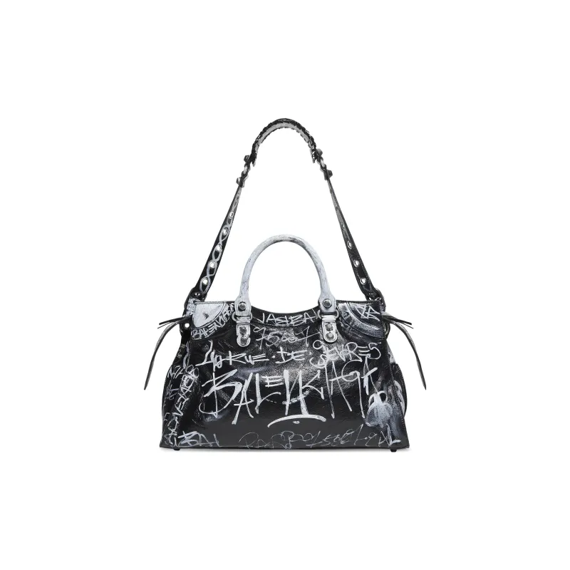 Balenciaga Neo Cagole City Fine Grained Sheepskin Shoulder Bag Crossbody Bag Handbag Regular Women's Black/White-1