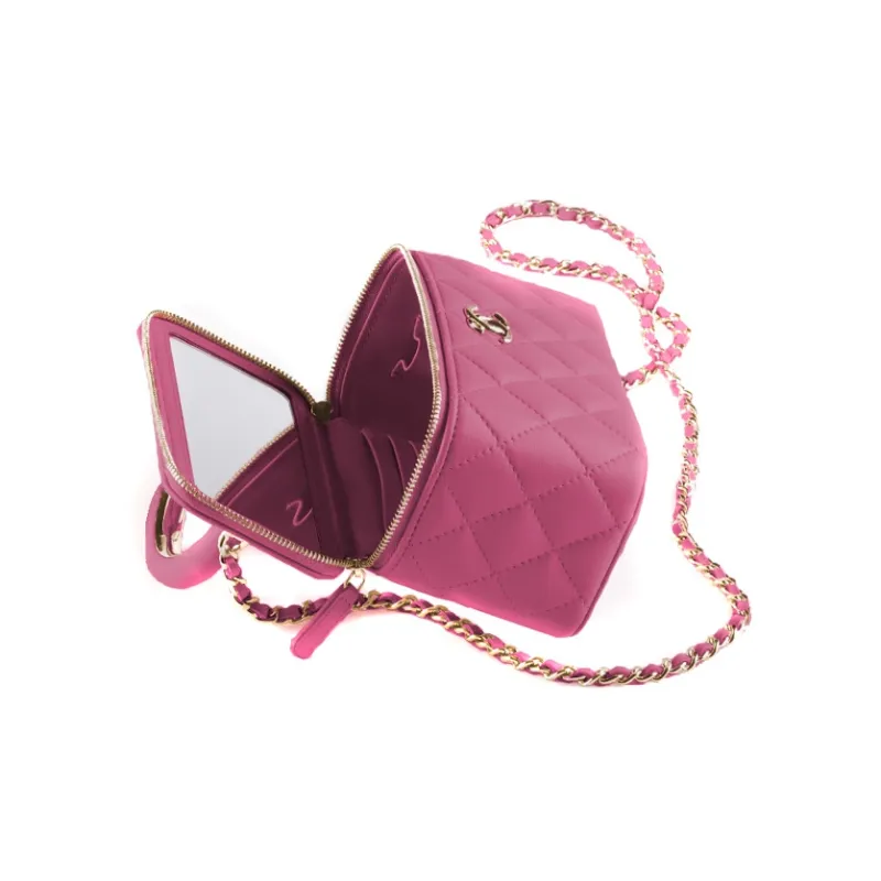 CHANEL Lambskin Makeup Box, Shoulder Bag, Crossbody Bag, Handbag Women's Rose Red-2