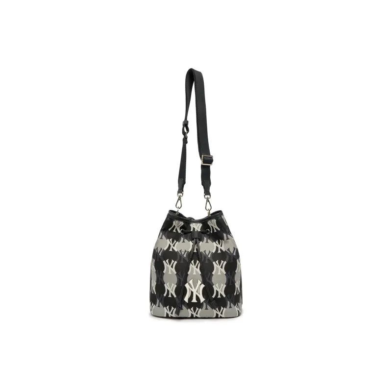 MLB Synthetic Leather Bucket Bags Shoulder Bag Crossbody Bag Large Size Unisex Black Gray Color-4