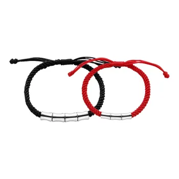 MAGICPOLE 925 Sterling Silver, Fabric Rope Bracelets Unisex Black/Red
