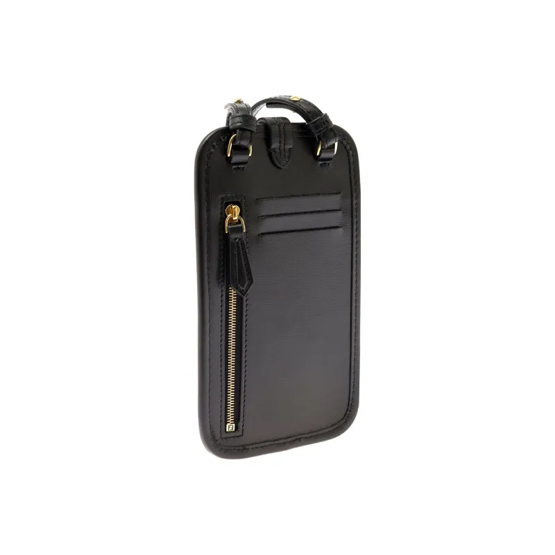 FENDI Cow Leather One Shoulder Crossbody Cell Phone Pouch Women's Black-1