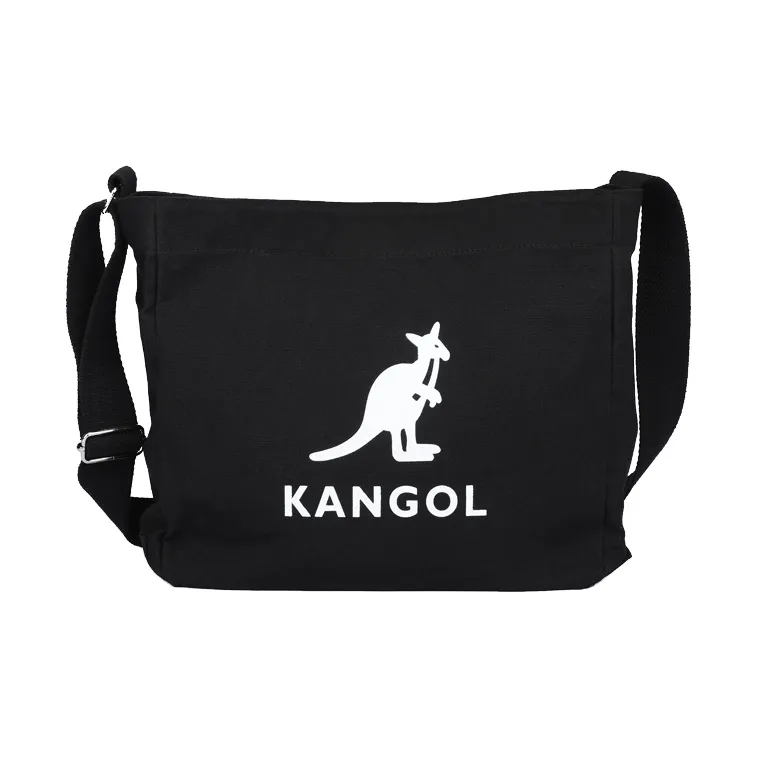 KANGOL Canvas Messenger Bag, Tote Bag, Tote Bag, Canvas Bag, Shopping Bag, Crossbody Bag Large Size Unisex Black-0