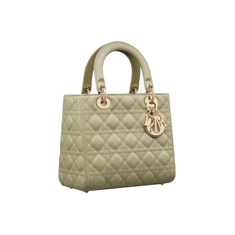 DIOR Lady Dior Sheepskin Daisie Bag Shoulder Bag Crossbody Bag Handbag Medium Size Women's Gray Green-2