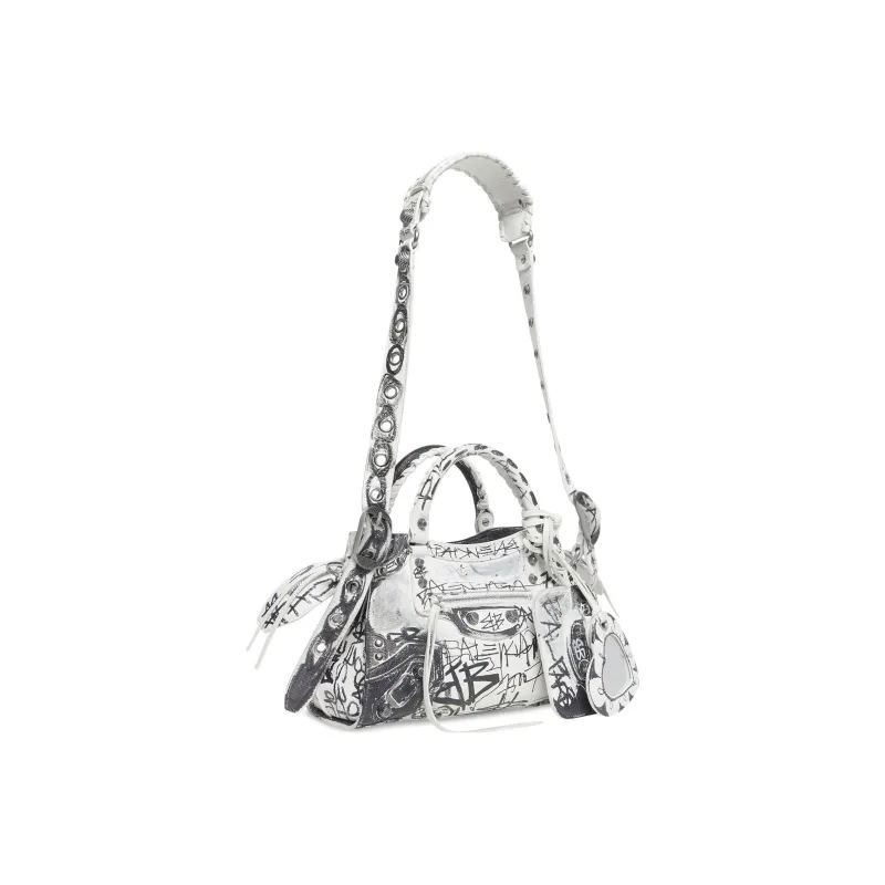 Balenciaga Neo Cagole Fine-Grained Sheepskin Shoulder Bag Crossbody Bag Handbags Extra Small Women's Black White-1