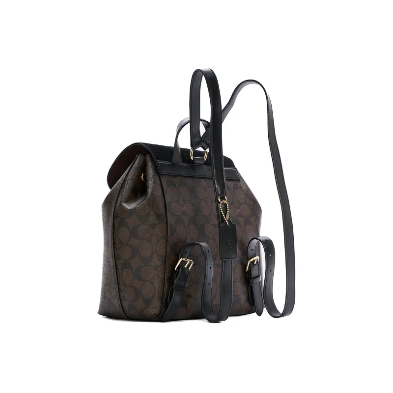 COACH Kleo Pebbled Leather Backpack Large Size Women's Dark Brown Multicolor With Brown And Black-1