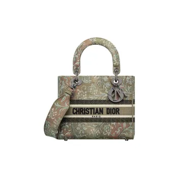 DIOR Lady D-Lite Embroidery Daisie Bag Tote Bag Shopping Bag Handbag Medium Size Women's Green