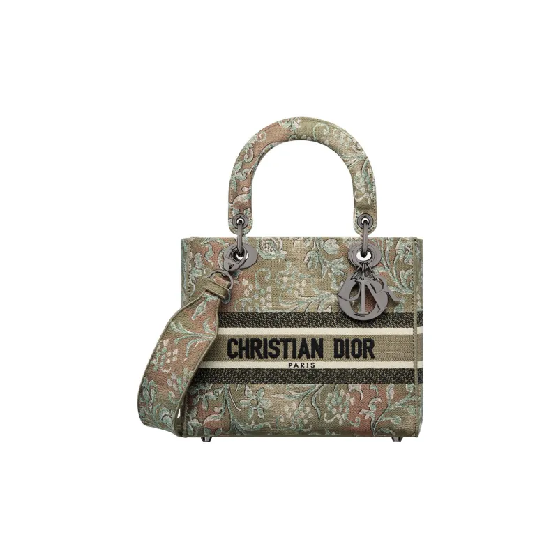DIOR Lady D-Lite Embroidery Daisie Bag Tote Bag Shopping Bag Handbag Medium Size Women's Green-0