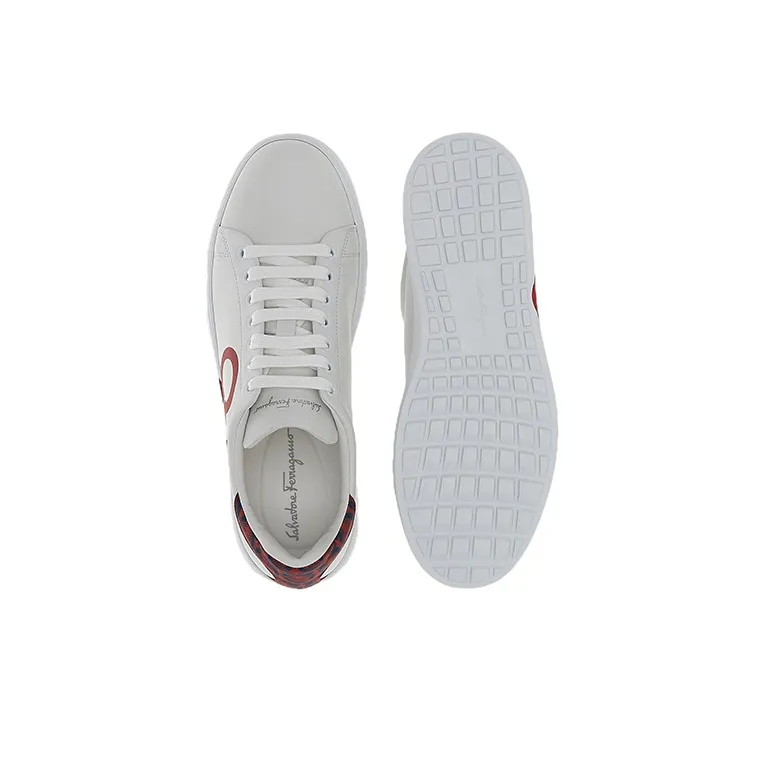 FERRAGAMO GANCINI Low Top Stylish Skateboarding Shoes Men's White Red-4