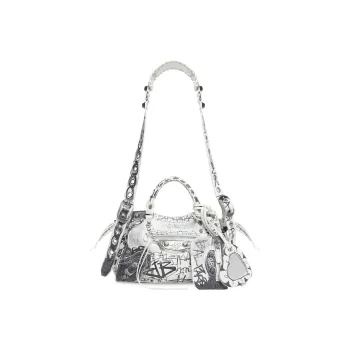 Balenciaga Neo Cagole Fine-Grained Sheepskin Shoulder Bag Crossbody Bag Handbags Extra Small Women's Black White