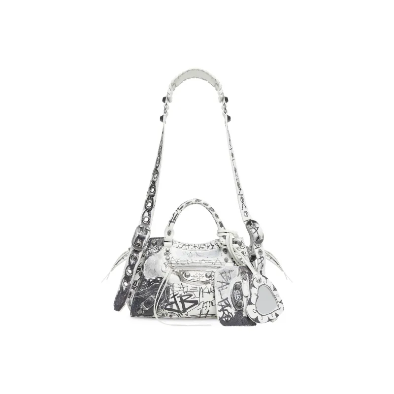 Balenciaga Neo Cagole Fine-Grained Sheepskin Shoulder Bag Crossbody Bag Handbags Extra Small Women's Black White-0