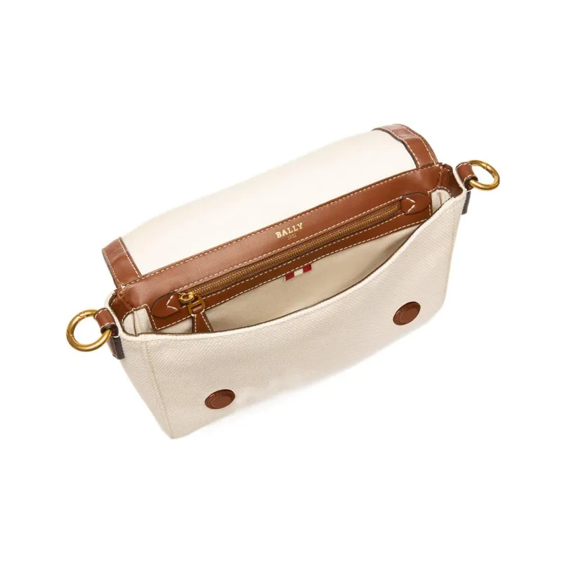 BALLY Fabric With Cow Leather Shoulder Bag Crossbody Bag Regular Women's Ecru-4