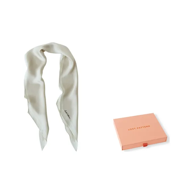 LOST PATTERN 100% Mulberry Silk Scarves Women's Champagne White-0