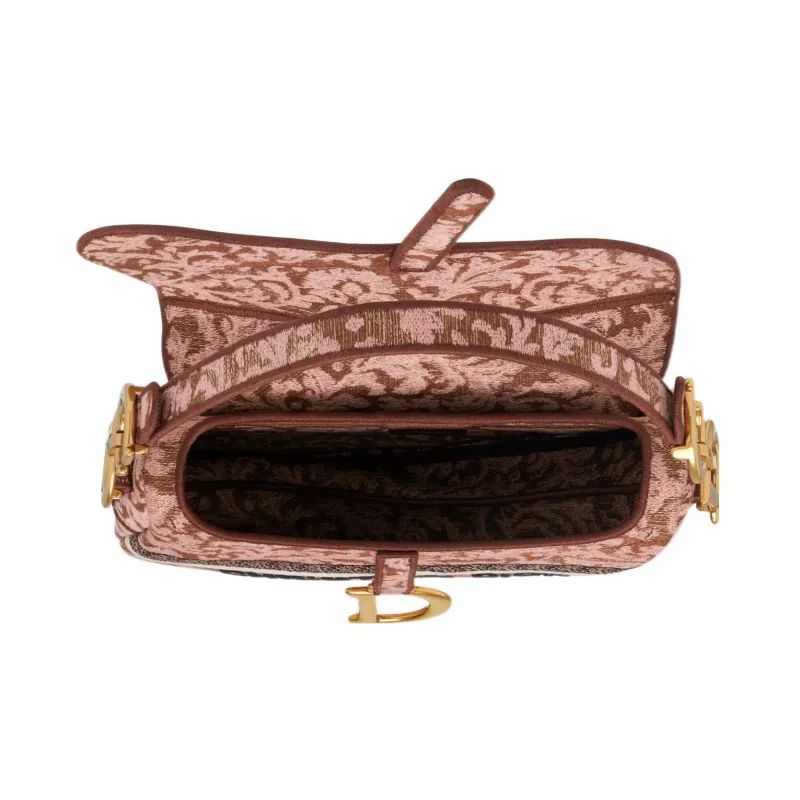 DIOR Embroidery Saddle Bag, Shoulder Bag, Crossbody Bag, Handbag Women's Pink-4
