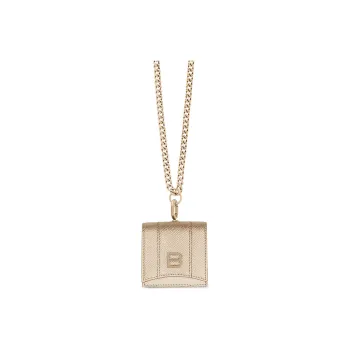 Balenciaga Hourglass Soft Textured Cow Leather Necklace Pouch One Shoulder Crossbody Earphone Case Women's Light Gold