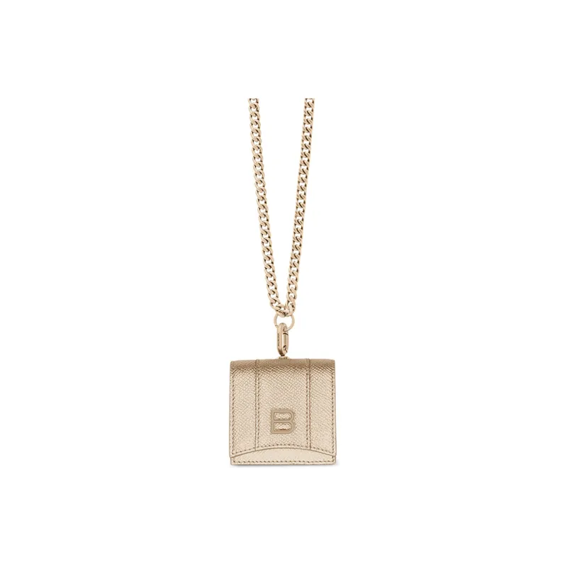 Balenciaga Hourglass Soft Textured Cow Leather Necklace Pouch One Shoulder Crossbody Earphone Case Women's Light Gold-0