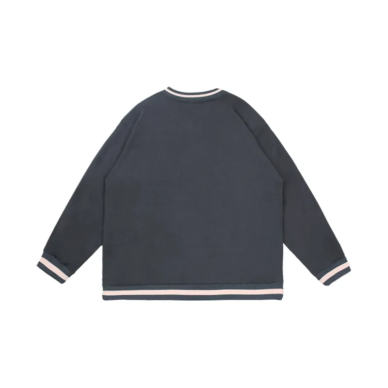 WAYNEXZAVIER V Neck Loose Fit Sweatshirt Men's Dark Gray-1