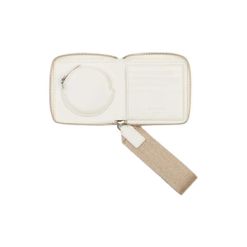 Jacquemus Smooth Leather And Linen Wallet Men's Ivory White-1