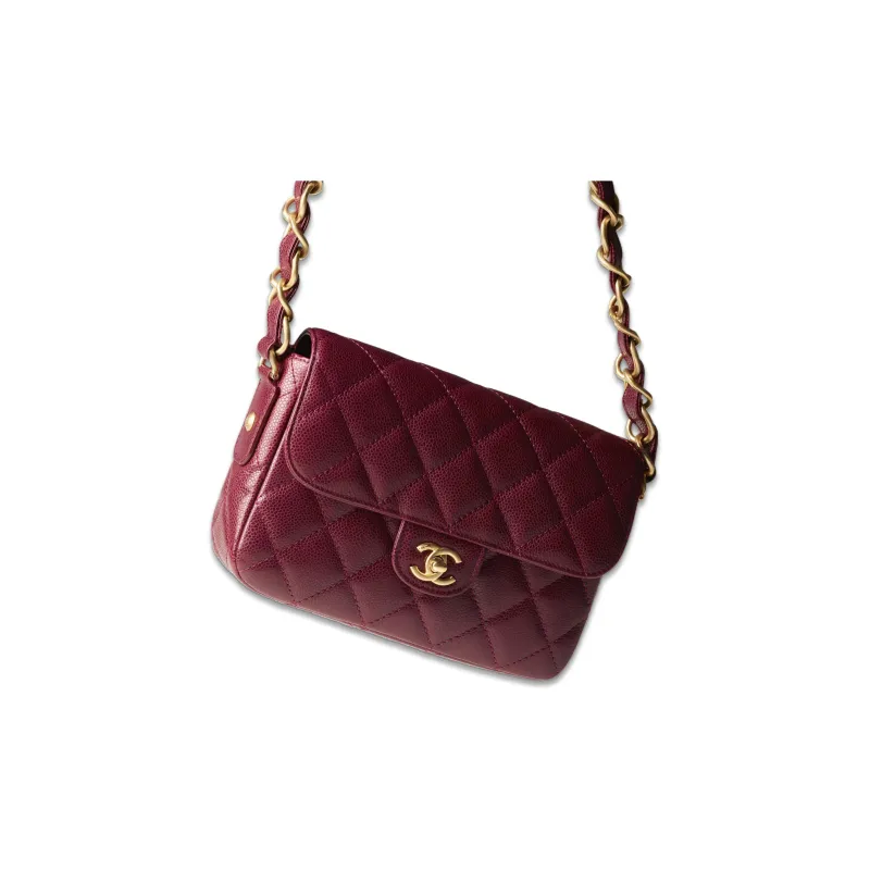 CHANEL Grain Embossed Calfskin With Gold Metal Flap Bag, Crossbody Bag, Shoulder Bag Women's Burgundy-2