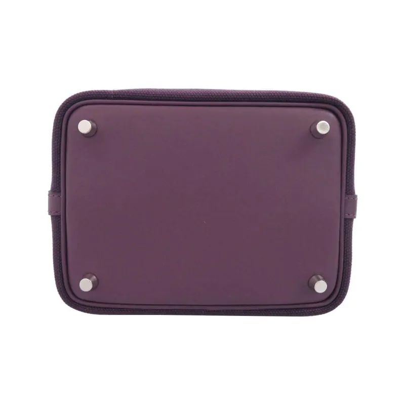 HERMES Picotin Goeland Canvas With Swift Calfskin Canvas Bag Bucket Bag Basket Bag Handbag Women's Black/Grape Purple-4