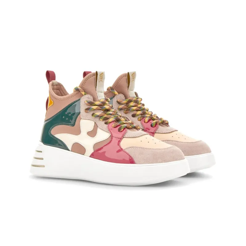 HOGAN Rebel Anti Slip Wear Resistant High Top Casual Shoes Women's Beige Pink Green-2