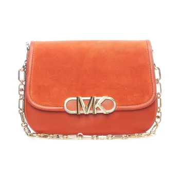 MICHAEL KORS PARKER Suede Smooth Leather Messenger Bag Crossbody Bag Shoulder Bag Medium Size Women's Dark Orange