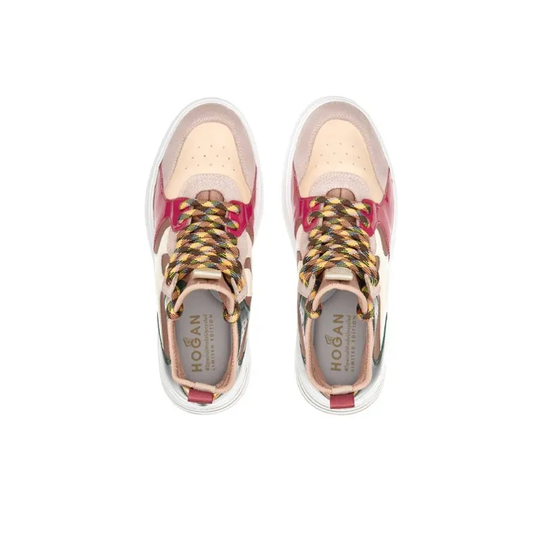 HOGAN Rebel Anti Slip Wear Resistant High Top Casual Shoes Women's Beige Pink Green-4