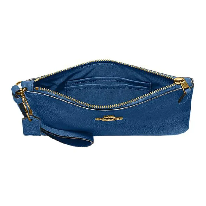 COACH Wristlet Cow Leather Clutch Wrist Bag Small Size Women's Blue-2