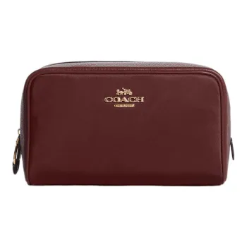 COACH Ellis Recycled Nylon Twill Refined Pebbled Leather Clutch Makeup Bag Small Size Women's Burgundy