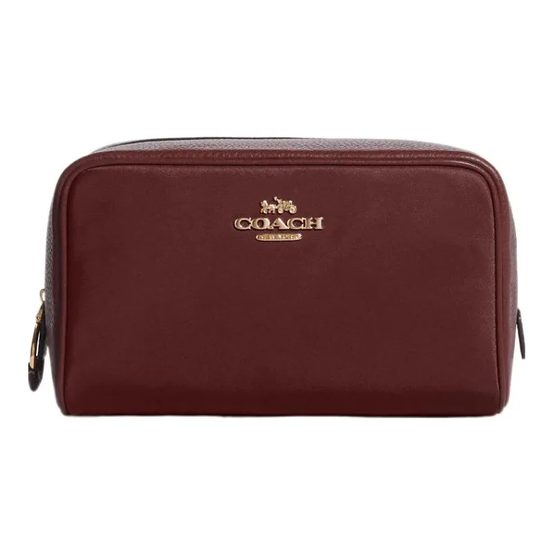 COACH Ellis Recycled Nylon Twill Refined Pebbled Leather Clutch Makeup Bag Small Size Women's Burgundy-0