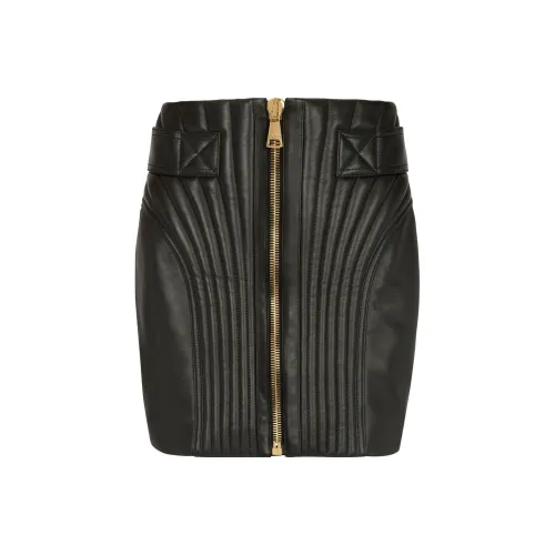 BALMAIN Leather Short Skirts Women's Black