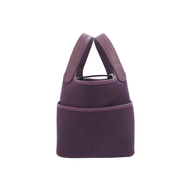 HERMES Picotin Goeland Canvas With Swift Calfskin Canvas Bag Bucket Bag Basket Bag Handbag Women's Black/Grape Purple-3