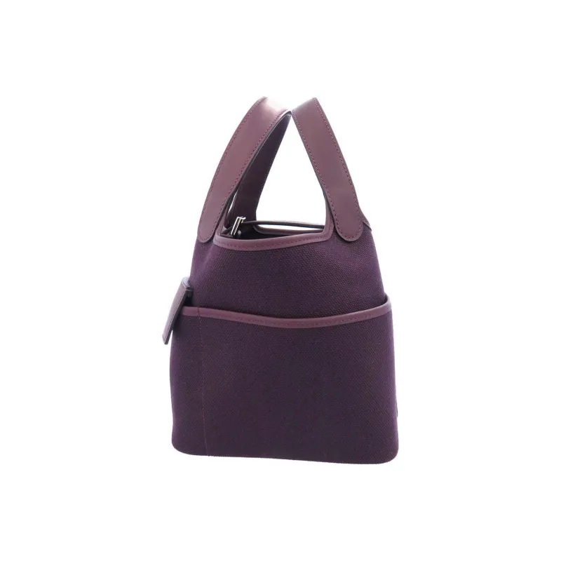 HERMES Picotin Goeland Canvas With Swift Calfskin Canvas Bag Bucket Bag Basket Bag Handbag Women's Black/Grape Purple-1