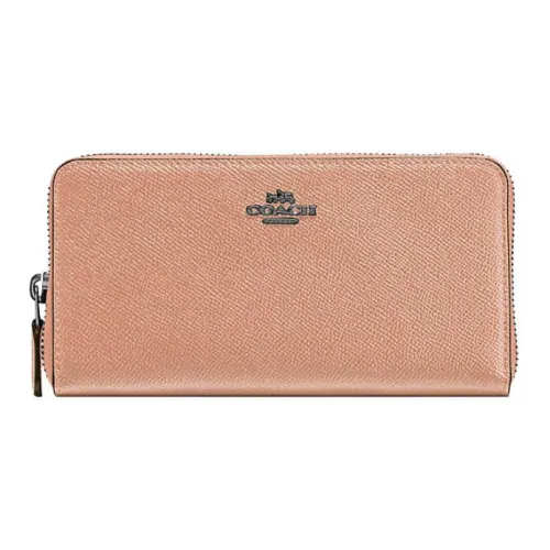 COACH Accordion Zip Cross-Stitch Leather Clutches Card Holder Wallet Women's Deep Rouge Pink
