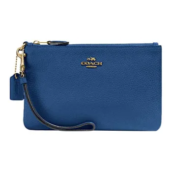 COACH Wristlet Cow Leather Clutch Wrist Bag Small Size Women's Blue