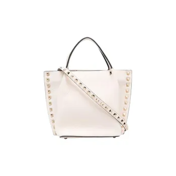 Valentino Rockstud Leather Tote Bag, Shopping Bag, Shoulder Bag, Crossbody Bag, Handbag Women's White