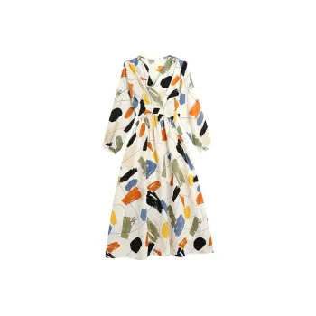 Fashion Long Sleeved Dress Women's Rich Multicolor