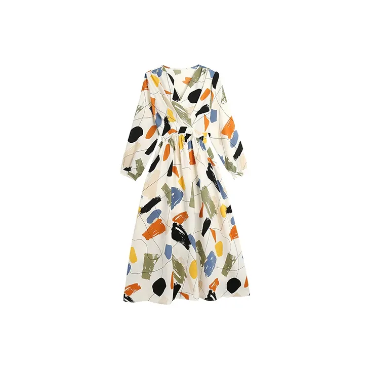 Fashion Long Sleeved Dress Women's Rich Multicolor-0