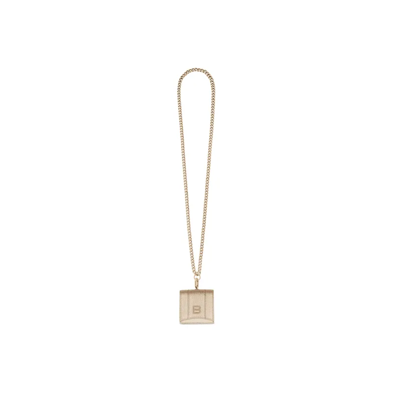 Balenciaga Hourglass Soft Textured Cow Leather Necklace Pouch One Shoulder Crossbody Earphone Case Women's Light Gold-1