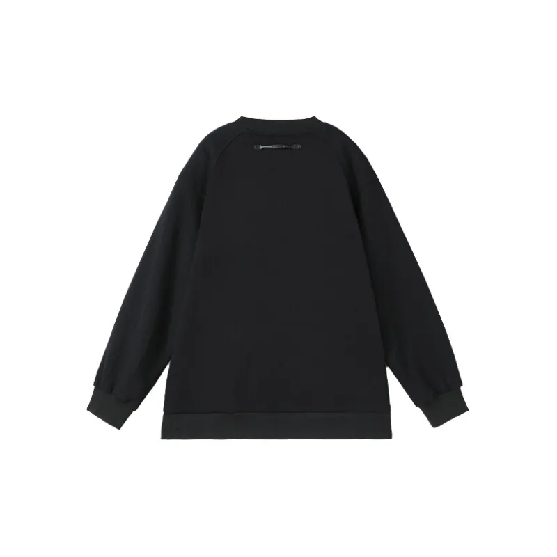 NORVINCY Loose Fit Casual Outerwear Hoodless Solid Color Sweatshirt Unisex Black-1