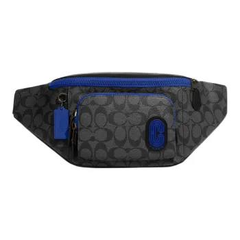 COACH Track Cow Leather Detail Shoulder Bag, Crossbody Bag, Sling Bag, Fanny Pack Tubas Men's Charcoal Gray & Blue