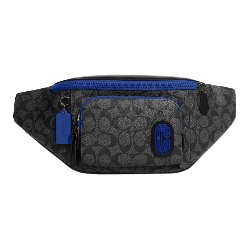 COACH Track Cow Leather Detail Shoulder Bag, Crossbody Bag, Sling Bag, Fanny Pack Tubas Men's Charcoal Gray & Blue-0