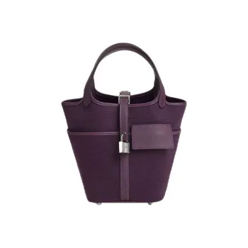 HERMES Picotin Goeland Canvas With Swift Calfskin Canvas Bag Bucket Bag Basket Bag Handbag Women's Black/Grape Purple