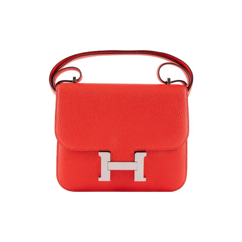 HERMES Constance Goatskin Kangkang Bag, Shoulder Bag, Crossbody Bag Mini Women's 0E Rose Texas Pink-0