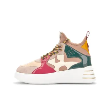 HOGAN Rebel Anti Slip Wear Resistant High Top Casual Shoes Women's Beige Pink Green