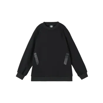 NORVINCY Loose Fit Casual Outerwear Hoodless Solid Color Sweatshirt Unisex Black