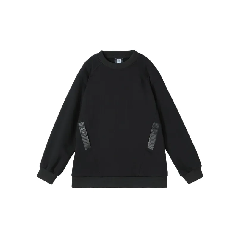 NORVINCY Loose Fit Casual Outerwear Hoodless Solid Color Sweatshirt Unisex Black-0