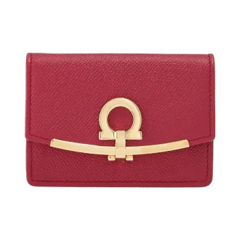 FERRAGAMO GANCINI Cow Leather Business Card Holder Card Case Women's Burgundy