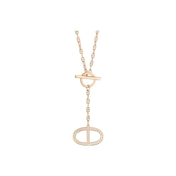 HERMES 2022 18K Rose Gold Chaine D'Ancre Diamond Necklace
