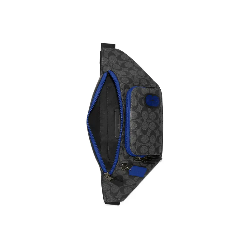 COACH Track Cow Leather Detail Shoulder Bag, Crossbody Bag, Sling Bag, Fanny Pack Tubas Men's Charcoal Gray & Blue-2